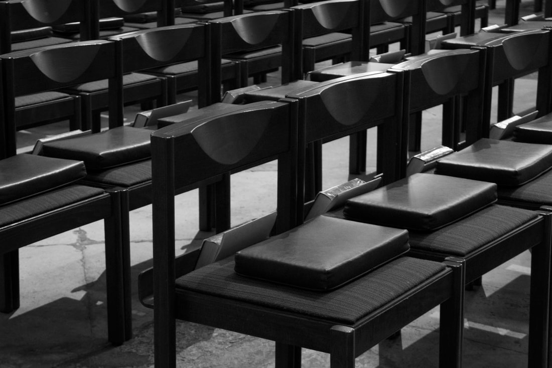Chairs line up in church