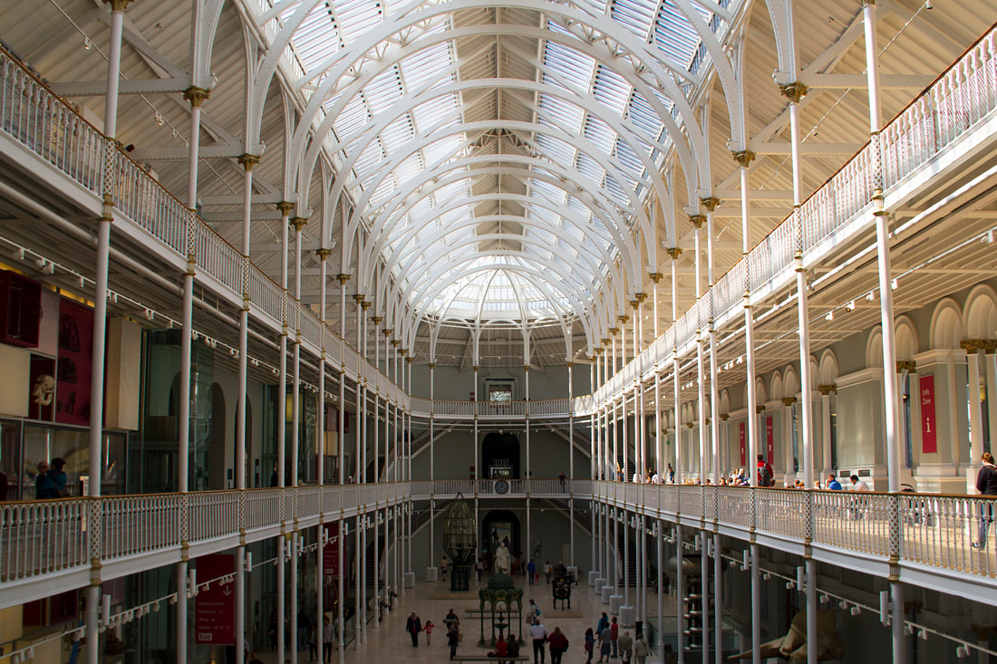 A view inside of National Museum of Scotland with wooden interior