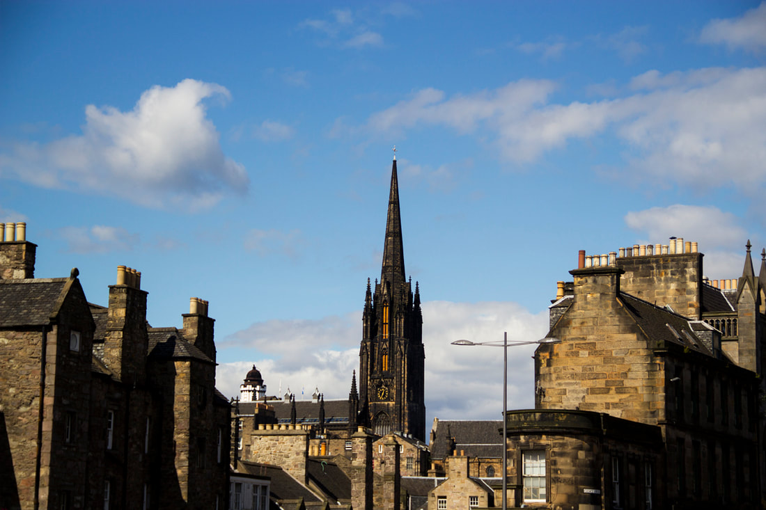 A street view photo took in Edinburgh with St Mary's Cathedral in the far end.