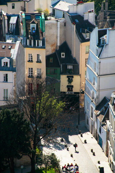 Colourful buildings in the corner of Paris