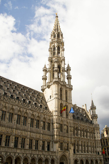 The side view of the roof of The Grand Place under the sunshine in Brussels.