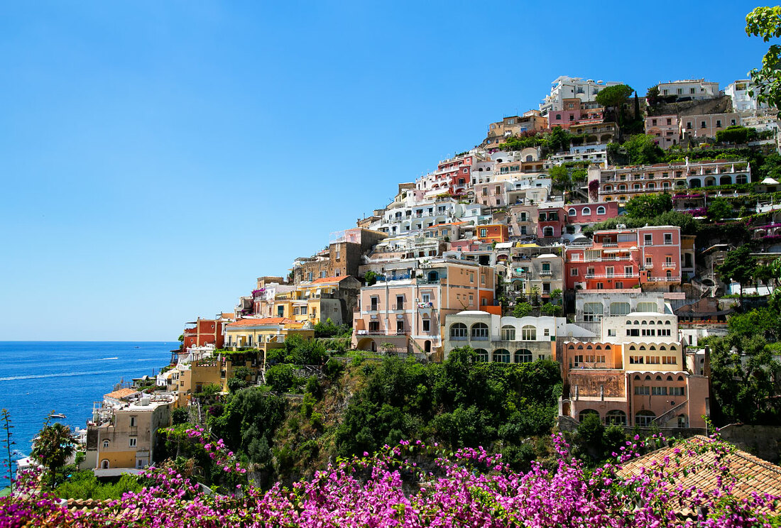 Colourful buildings on the mountain of Sorrento on the Almafi coast of Southern Italy